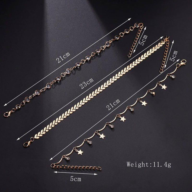 Bohemian Arrow-studded Anklet Rhinestone Star Pendant Tassels Anklet Trendy Jewelry for Women
