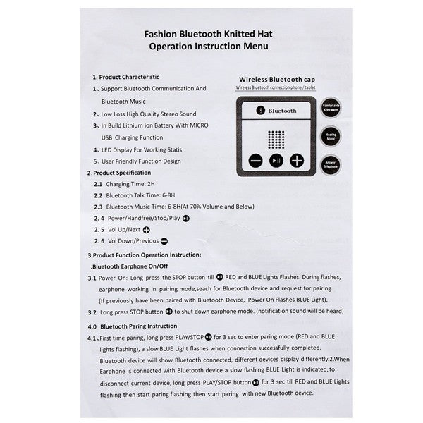 Warm Soft Beanie Hat Wireless bluetooth Smart Cap Headphone with Mic