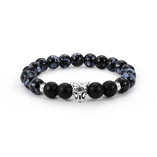 Fashion Men's Beads Bracelet Leopard Charm Natural Stone Adjustable Bracelets