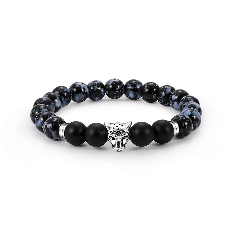 Fashion Men's Beads Bracelet Leopard Charm Natural Stone Adjustable Bracelets