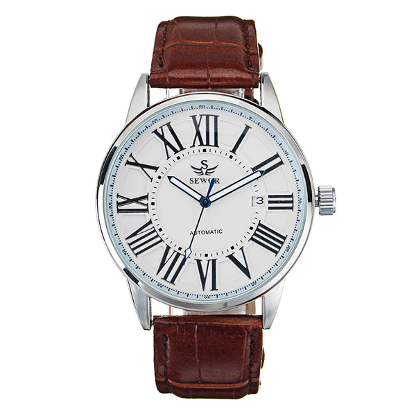 SEWOR Calendar Automatic Mechanical Watch Simple Style Analog Display Men Wrist Watch