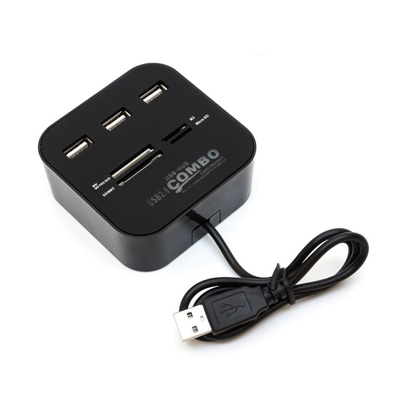 DM-HC01 All-in-one 3 Ports USB 2.0 HUB SD TF MS M2 MMC Card Reader Cable Splitter Adapter