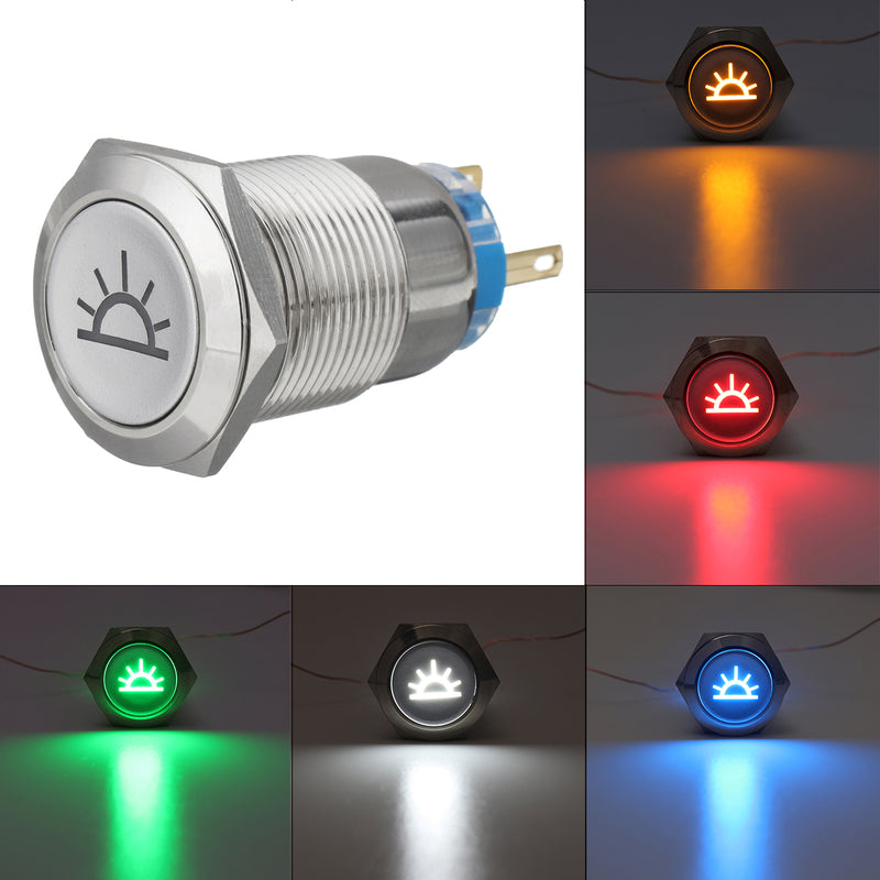 19mm 12V LED Push Button On Off Dome Light Panel Switch
