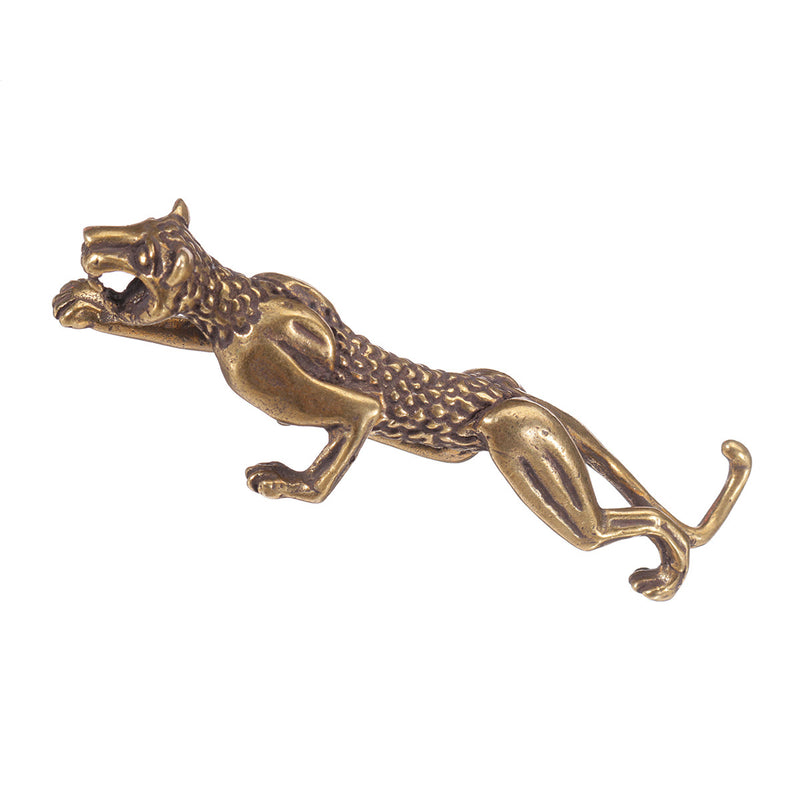 Chinese Antique Collection Asian Brass leopard Exquisite Pen Holder Statue Decorations