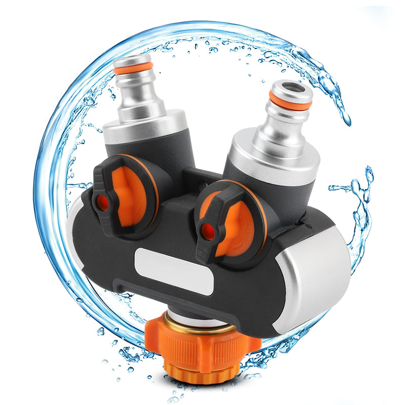Universal 2 Way Hose Faucet Manifold Water Segregator for 3/4" 1/2" Garden Tap Splitter Water Pipe Divider Hose Quick Connector Nozzle Shut Off Control EU/US Standard