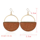 Fashion Geometric Dangle Earring Simple Classic Wood Metal Gold Ear Drop for Women