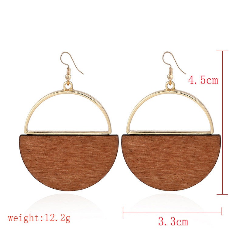 Fashion Geometric Dangle Earring Simple Classic Wood Metal Gold Ear Drop for Women