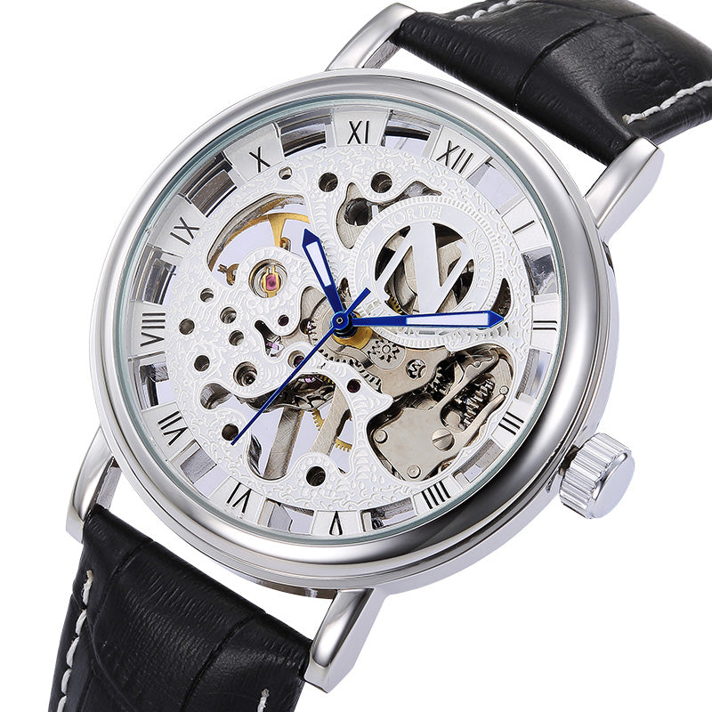 NORTH 1218 Waterproof Skeleton Men's Wrist Watch Gold Case Skeleton Hand Wind Mechanical Watches