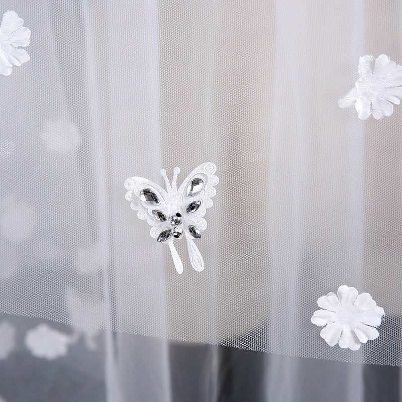 Elegant Ivory Cathedral Length Butterfly Petal Bride Wedding Bridal Veil White DIY Sewing Cloth