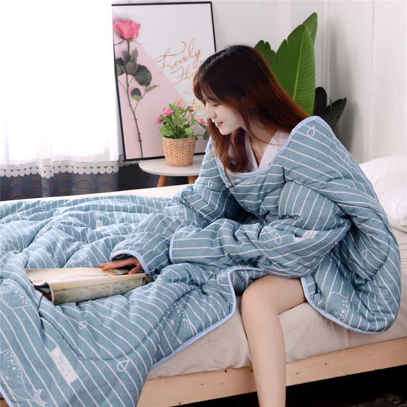 Winter Lazy Quilt With Sleeves Warm Thickened Blankets Washed Quilt 120cm x160cm
