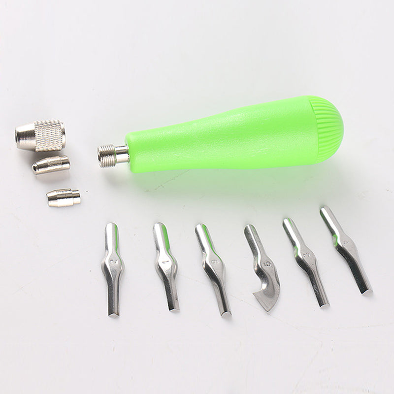 Stainless Steel Wood Carving Knife Paper Carving Chisel Hand Tools Handle + 6 Cutter Heads