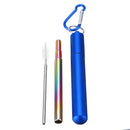 Telescopic Reusable Drinking Straw Portable 3 Fold Stainless Steel Metal with Cleaning Brush