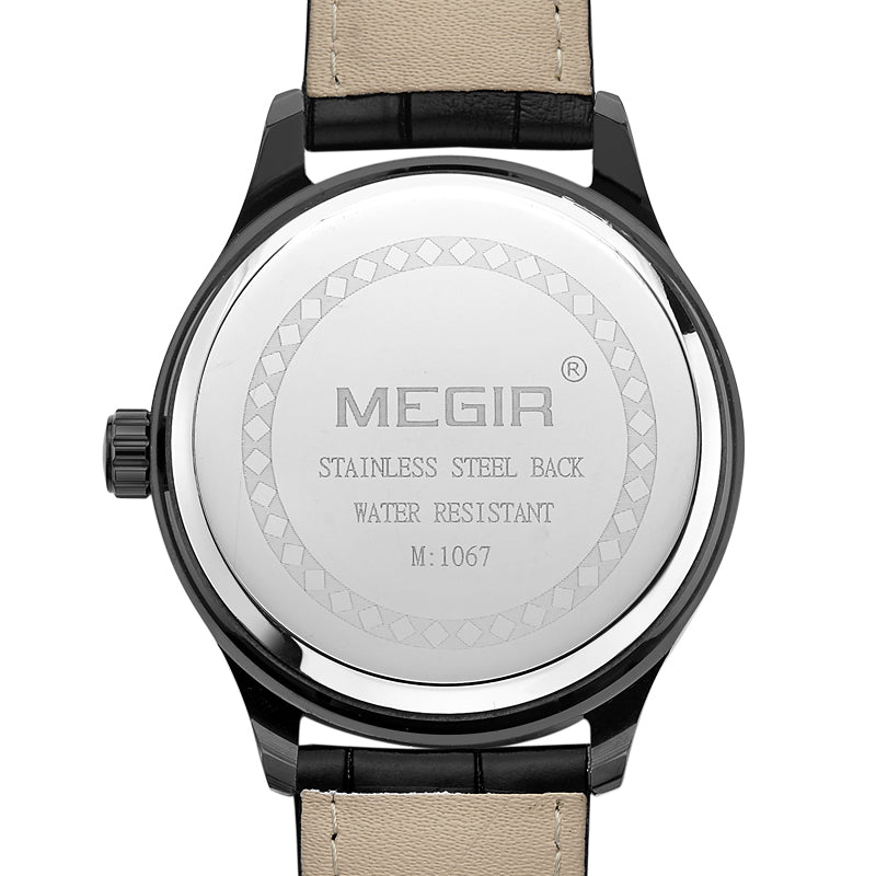 MEGIR MG1067 Fashion Casual Men Calendar Function Leather Watch Band Quartz Wrist Watch