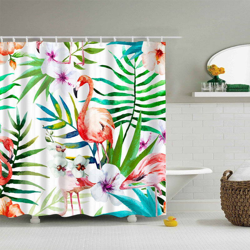 Mrosaa Creative Flamingo Printing Waterproof Shower Curtains Bathroom Retaining Water Hanging Cloth
