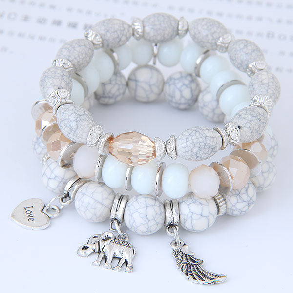 Bohemian Multilayer Bracelet Animal Elephant Heart Colorful Tassel Beaded Pendant Bracelet