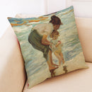 Oil Painting Style Cushion Cover Cotton Linen Square Pillow Case Mother's Day Gift