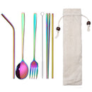 5 Pieces Portable Spoon Chopsticks Set Reusable Stainless Steel Spoon Chopsticks Straw Set
