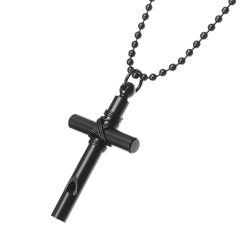 Cross Whistle Pendant Women Men Long Necklace Jewelry Couple Gifts