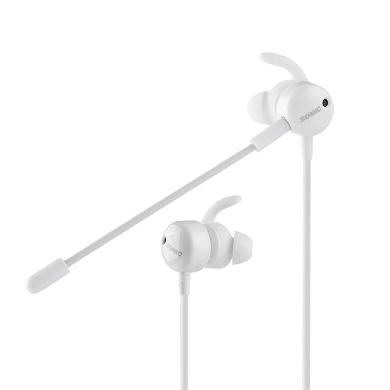 SOMiC G628 Portable 3.5mm + USB Wired In-ear Earphone Gaming White Earphone with Dual Microphones for Mobile Phone