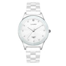 LONGBO 8631 White Ceramic Diamond Couple Watch Waterproof Casual Style Unisex Quartz Watch