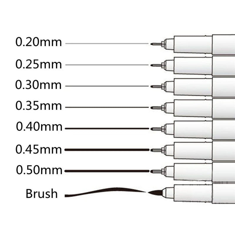 8pc Pigment Micron Sakura Neelde Soft Brush Drawing Pen 005 01 02 03 04 05 08 Brush Fine Point Markers Pen