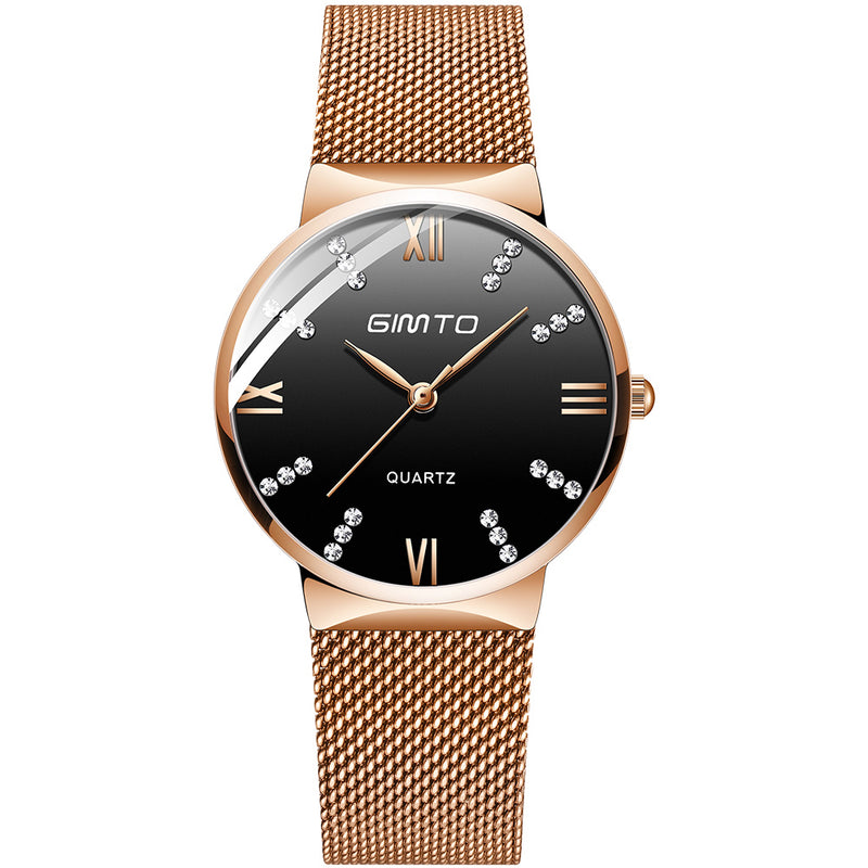 GIMTO GM616 Crystal Colorful Dial Fashion Rose Gold Mesh Steel Strap Casual Women Quartz Watch