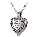Always in my Heart Locket Cremation Urn Hollow Necklace Pendant Jewelry For Ashe