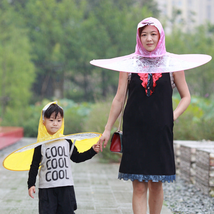 Creative Raincoat Umbrella UFO Shape Rain Hat Cap Child Adult Rain Coat Cover 3 Sizes