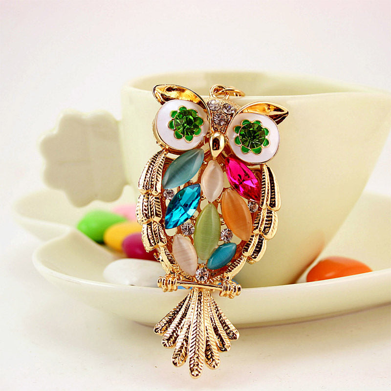 Honana DX-03 Creative Exquisite Owl Crystal Car Key Chain Trendy Handbag Pendant Bag Buckle