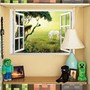 3D Grassland White Horse Scenery False Window PVC Decal Wall Sticker Muarl Home Room Decor