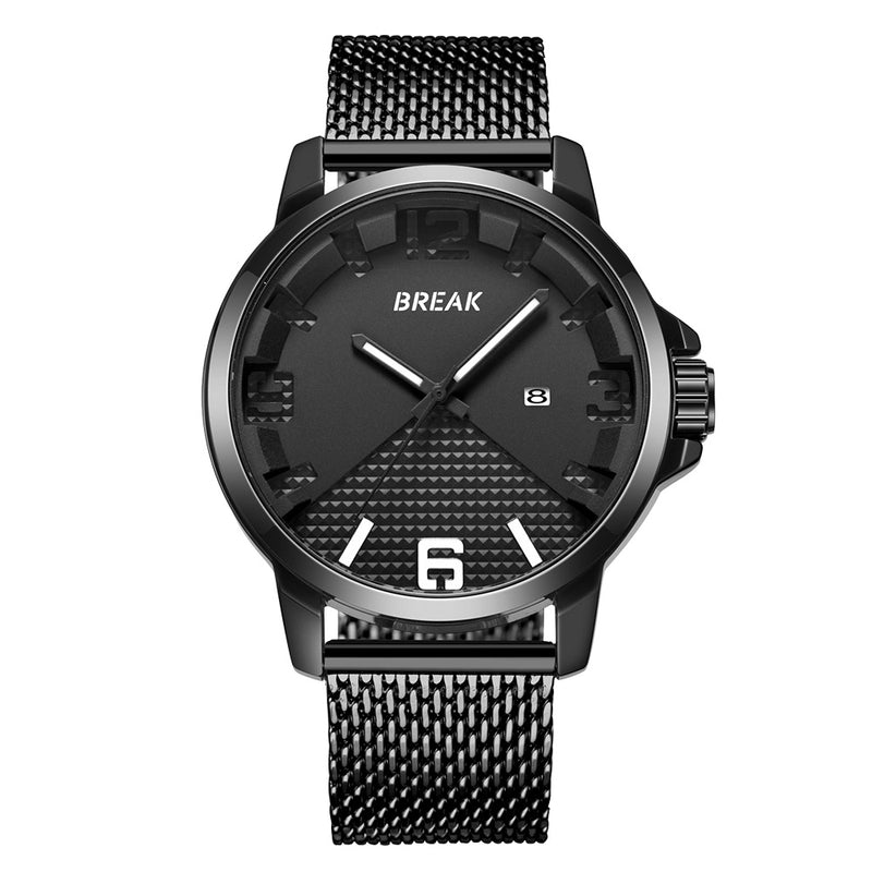 BREAK 3301 Calendar Sport Men Wrist Watch Simple Design Stainless Steel Quartz Watches