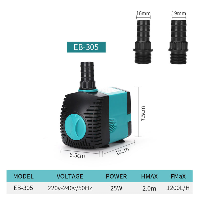 3.5-25W Multifunctional Submersible Pump Ultra Quiet Fountain Pump for Fish Tank Pond Side Suction Water Pump Water-cooled Air Conditioner