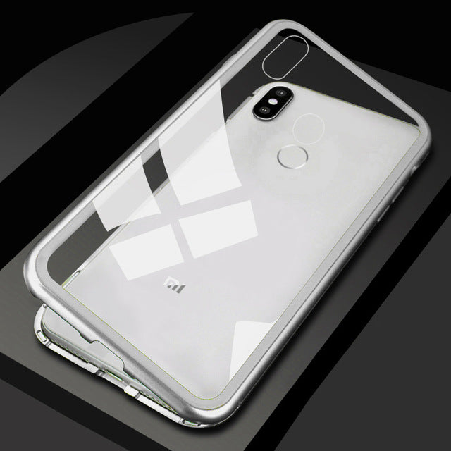 Bakeey 360 Magnetic Adsorption Flip Metal Clear Tempered Glass Protective Case for Xiaomi Mi8 SE