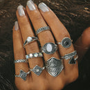 10 Pcs Women Vintage Gift Ring Set Rhinestones Gem Knuckle Rings Jewelry