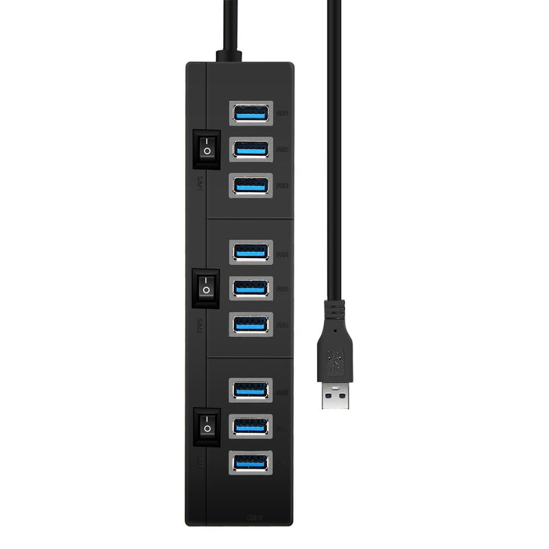 ELE 10 Port USB 3.0 USB HUB Data Hub with Power Adapter Powered High Speed Splitter Extender AC Adapter w/ Cable