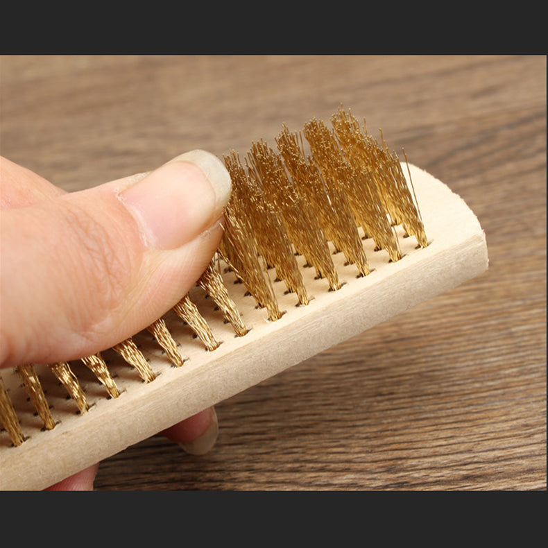 MYTEC Square Copper Wire Brush with Wooden Handle Cleaning Soft Soft Multifunctional File Sawdust Cleaning Brush Derusting Tool
