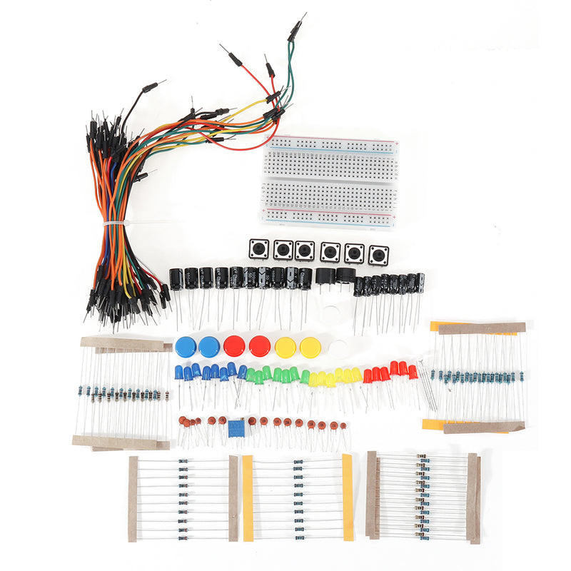 Electronics Component Basic Starter Kits with 400 Tie-points Breadboard Cable Resistor Capacitor LED Potentiometer