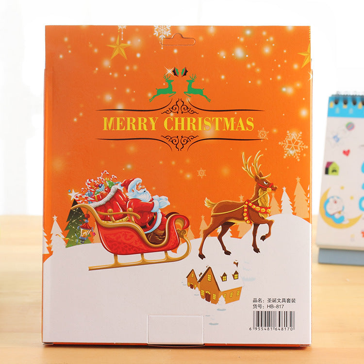 Languotu 817 9 Pcs Christmas Stationery Set Santa Pencils Ruler Eraser Solid Glue Pencil Sharpener Scissors School Students Supplies Christmas Gift Box