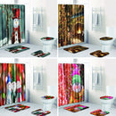 4PCS Xmas Bath Mat Set Non-slip Floor Rug Bathmat Toilet Cover Shower Curtain
