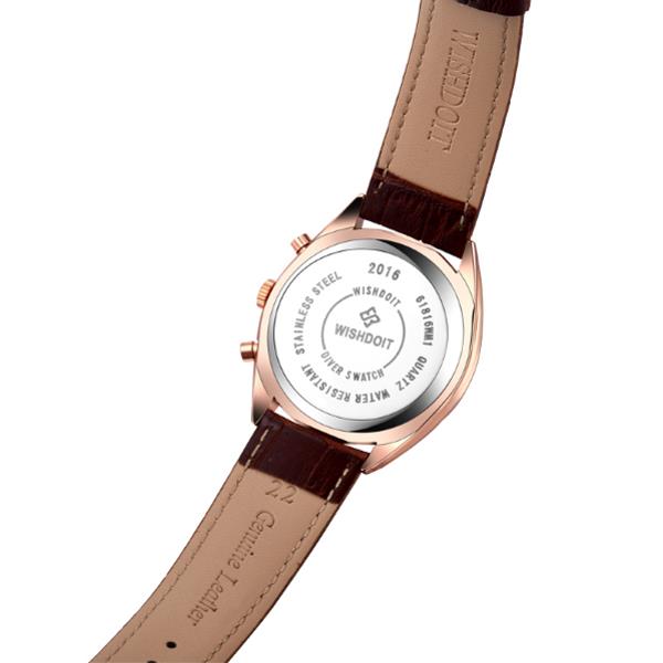 WISHDOIT WSD-006 Fashion Men Quartz Watch Luxury Leather Strap Waterproof Wrist Watch