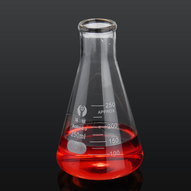 250mL Lab Glass Erlenmeyer Conical Flask Bottle w/ Rim Borosilicate Laboratory Glassware