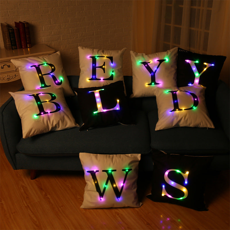 Honana WX-K33 Creative LED Lights Letter Pillowcase Plush Soft Pillow Cushion Cover Christmas Home