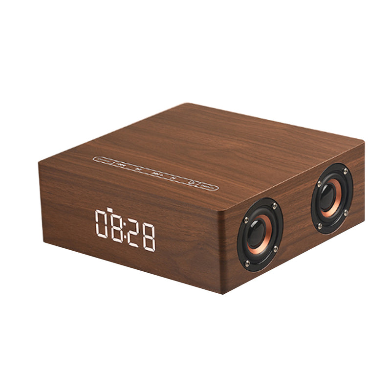 Loskii Portable Wooden bluetooth Speaker 12W 4 Speaker Alarm Clock Display Column 3D Stereo Speaker