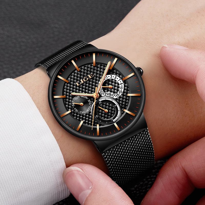 LIGE 9836 Ultra Thin Men Wrist Watch Full Steel Watch Band Business Quartz Watch