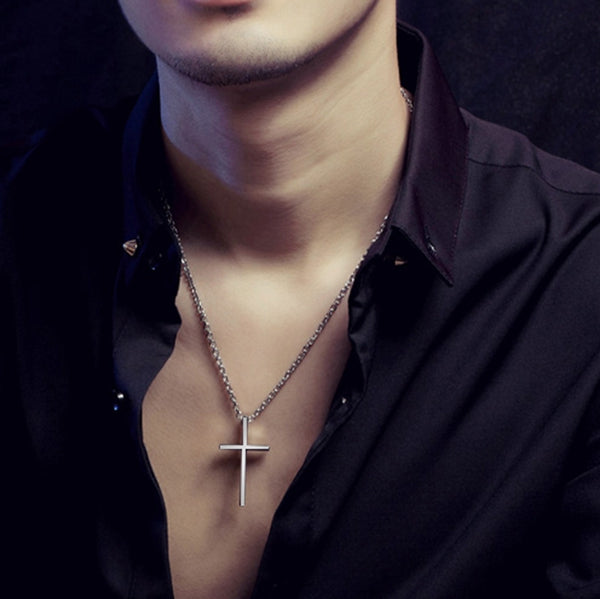 Stainless Steel Cross Pendant  Silver Necklace Chain