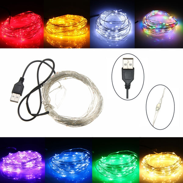 10M 100 LED USB Silver Wire Flexible String Fairy Light Christmas Wedding Party Decor