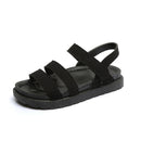 Women Black Thick Flat With Sandals Students Rome Fashion Pregnant PU Rubber Shoes