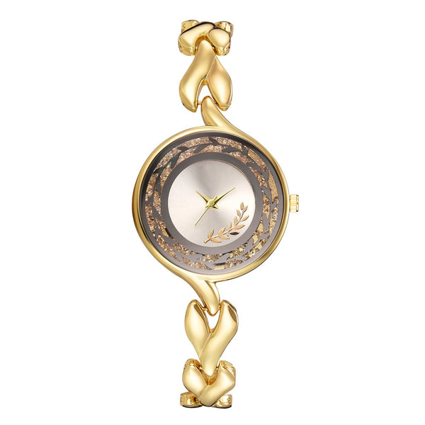 Fashion Leaf Design Hollow Stainless Steel Strap Ladies Dress Women Quartz Watch