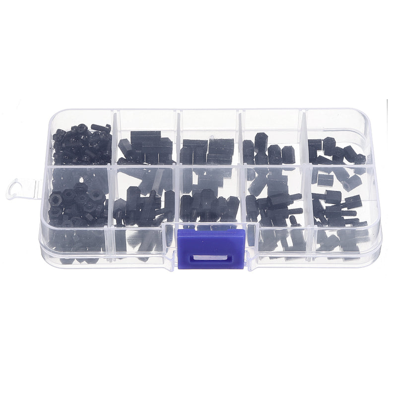 Suleve M2.5NH1 200Pcs Nylon Screw White/Black Hex Screw Nut PCB Standoff Spacer Assortment Kit