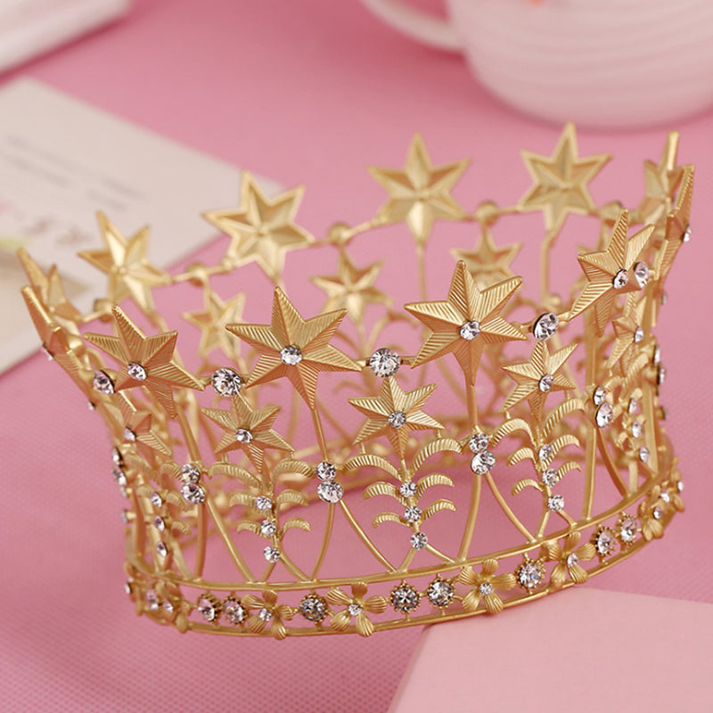 8cm High Stars Crystal Gold Golden Wedding Jewelry Bridal Party Pageant Prom Tiara Crown